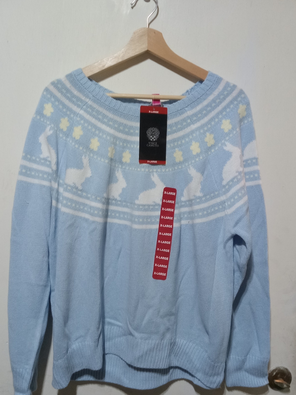 Vince Camuto Light Blue Fair Isle Rabbit Yoke Sweater
